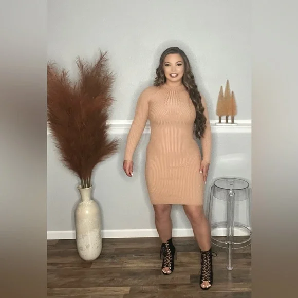 nude bodycon mini dress Nikola Cut-Out Feature Bodycon Mini Dress Nude